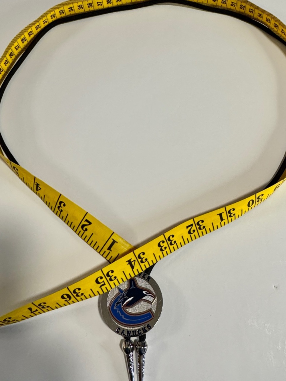 Vancouver Canucks Bolo Tie One-of-a-Kind NHL Fan Apparel Upcycled 1.75" pin - Picture 10 of 11